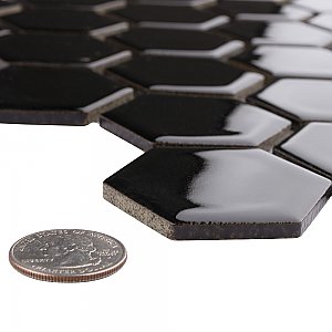 Hudson Due 2" Hex Glossy Black 10-7/8" x 12-5/8" Porcelain Mosaic Tile -10 Sheets Per Case -9.7 Sq. Ft.