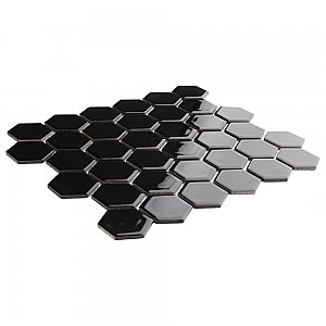 Hudson Due 2" Hex Glossy Black 10-7/8" x 12-5/8" Porcelain Mosaic Tile -10 Sheets Per Case -9.7 Sq. Ft.