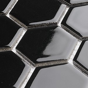 Hudson Due 2" Hex Glossy Black 10-7/8" x 12-5/8" Porcelain Mosaic Tile -10 Sheets Per Case -9.7 Sq. Ft.