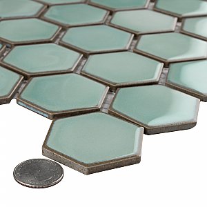 Hudson Due 2" Hex Mint Green 10-7/8" x 12-5/8" Porcelain Mosaic Tile -10 Sheets Per Case -9.7 Sq. Ft.