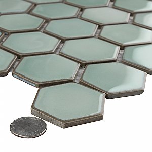 Hudson Due 2" Hex Mint Green 10-7/8" x 12-5/8" Porcelain Mosaic Tile -10 Sheets Per Case -9.7 Sq. Ft.