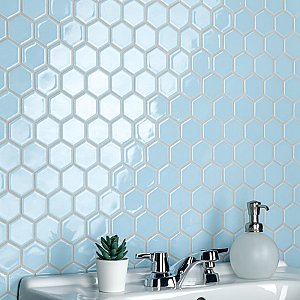 Hudson Due 2" Hex Cashmere Blue 10-7/8" x 12-5/8" Porcelain Mosaic Tile -10 Sheets Per Case -9.7 Sq. Ft.