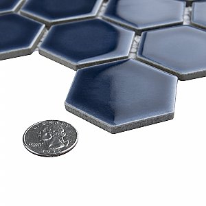 Hudson Due 2" Hex Denim Blue 10-7/8" x 12-5/8" Porcelain Mosaic Tile -10 Sheets Per Case -9.7 Sq. Ft.