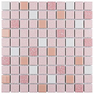 Crystalline Straight Edge Square Pink 12" x 12" Porcelain Mosaic Tile -10 Sheets Per Case -30.6 Sq. Ft.