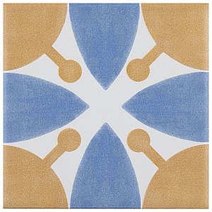 Revival Leaf Mini 4" x 4" Ceramic Tile - White, Orange, Blue - Per Case of 81 - 9.72 Square Feet