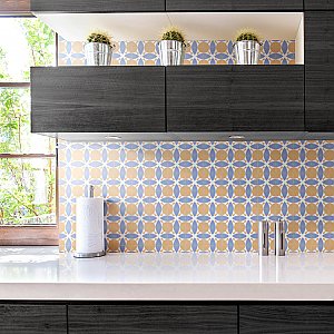 Revival Leaf Mini 4" x 4" Ceramic Tile - White, Orange, Blue - Per Case of 81 - 9.72 Square Feet