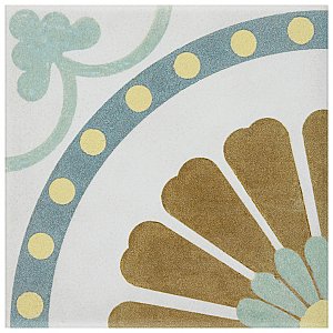 Revival Ring Mini 4" x 4" Ceramic Tile - White, Blue, Green, Brown - Per Case of 81 - 9.72 Square Feet