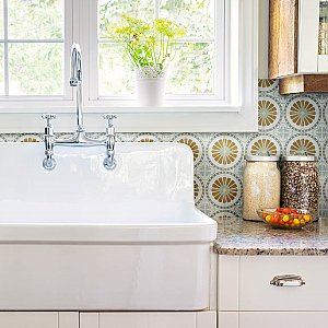 Revival Ring Mini 4" x 4" Ceramic Tile - White, Blue, Green, Brown - Per Case of 81 - 9.72 Square Feet