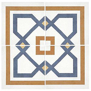 Revival Corner 7-3/4" x 7-3/4" Ceramic Tile - White, Orange, Blue - Per Tile - .42 Square Feet