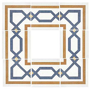 Revival Corner 7-3/4" x 7-3/4" Ceramic Tile - White, Orange, Blue - Per Tile - .42 Square Feet