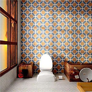 Revival Leaf 7-3/4" x 7-3/4" Ceramic Tile - White, Orange, Blue - Per Case of 25 Tile - 10.50 Square Feet
