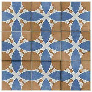 Revival Leaf 7-3/4" x 7-3/4" Ceramic Tile - White, Orange, Blue - Per Case of 25 Tile - 10.50 Square Feet