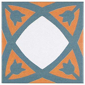 Revival Tulip 7-3/4" x 7-3/4" Ceramic Tile - White, Orange, Blue - Per Case of 25 Tile - 10.50 Square Feet
