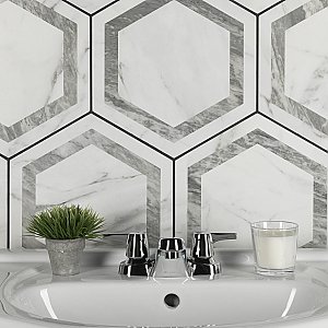 BioTech Venato Hex Deco Grey 11" x 13" Porcelain Floor & Wall Tile - Per Case of 14 - 10.64 Sq. Ft.