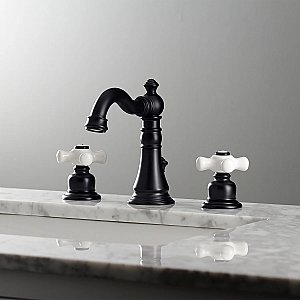 American Classic Two-Handle 3-Hole Deck Mount Widespread Bathroom Faucet with Pop-Up Drain - Matte Black