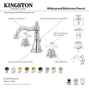 American Classic Two-Handle 3-Hole Deck Mount Widespread Bathroom Faucet with Pop-Up Drain - Matte Black