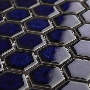 Tribeca 1" Hex Glossy Cobalt Blue Porcelain Mosaic Tile - Sold Per Case of 10 Sheets - 8.65 Square Feet Per Case