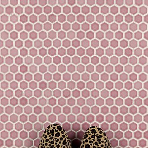 Tribeca 1" Hex Glossy Blush Pink Porcelain Mosaic Tile - Sold Per Case of 10 Sheets - 8.65 Square Feet Per Case