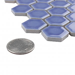 Tribeca 1" Hex Glossy Periwinkle Blue Porcelain Mosaic Tile - Sold Per Case of 10 Sheets - 8.65 Square Feet Per Case