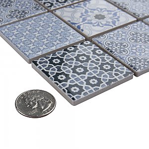 Classico 2" Blue 11-3/4" x 11-3/4" Porcelain Mosaic Tile - 10 Tiles Per Case - 9.8 Sq. Ft.
