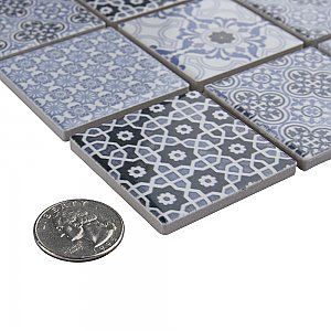 Classico 2" Blue 11-3/4" x 11-3/4" Porcelain Mosaic Tile - 10 Tiles Per Case - 9.8 Sq. Ft.