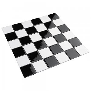 Metro Quad Checkerboard Gl Blk/Wht 11.75" x 11.75"Porcelain Mosaic Tile - Sold Per Case of 10 - 9.8 Square Feet