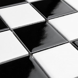 Metro Quad Checkerboard Gl Blk/Wht 11.75" x 11.75"Porcelain Mosaic Tile - Sold Per Case of 10 - 9.8 Square Feet
