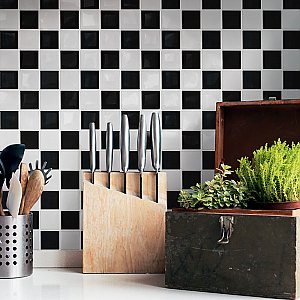 Metro Quad Checkerboard Gl Blk/Wht 11.75" x 11.75"Porcelain Mosaic Tile - Sold Per Case of 10 - 9.8 Square Feet