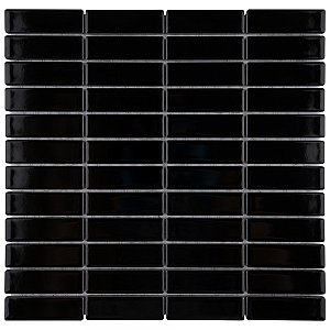 Metro Brick Stacked Glossy Black 11-1/2" x 11-3/4" Porcelain Mosaic Tile - Sold Per Case of 10 - 9.6 Square Feet