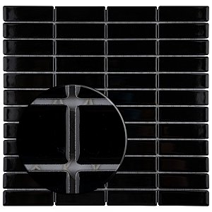 Metro Brick Stacked Glossy Black 11-1/2" x 11-3/4" Porcelain Mosaic Tile - Sold Per Case of 10 - 9.6 Square Feet