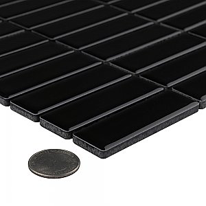 Metro Brick Stacked Glossy Black 11-1/2" x 11-3/4" Porcelain Mosaic Tile - Sold Per Case of 10 - 9.6 Square Feet