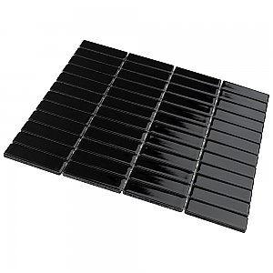 Metro Brick Stacked Glossy Black 11-1/2" x 11-3/4" Porcelain Mosaic Tile - Sold Per Case of 10 - 9.6 Square Feet
