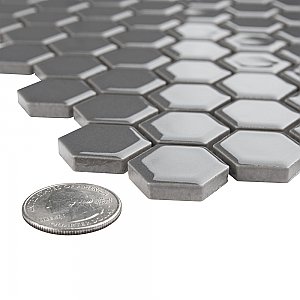 Metro 7/8" Hex Glossy Gray Porcelain Mosaic Tile - Sold Per Case of 10 - 8.56 square feet