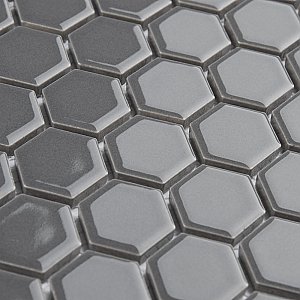 Metro 7/8" Hex Glossy Gray Porcelain Mosaic Tile - Sold Per Case of 10 - 8.56 square feet
