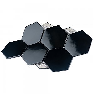 Metro Super 4" Hex Glossy Black 10" x 11-1/2" Porcelain Mosaic - Sold Per Case of 10 - 8.1 Square Feet Per Case