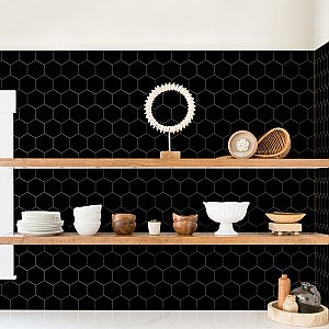 Metro Super 4" Hex Glossy Black 10" x 11-1/2" Porcelain Mosaic - Sold Per Case of 10 - 8.1 Square Feet Per Case