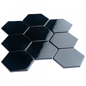 Metro Super 4" Hex Glossy Black 10" x 11-1/2" Porcelain Mosaic - Sold Per Case of 10 - 8.1 Square Feet Per Case