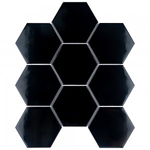 Metro Super 4" Hex Glossy Black 10" x 11-1/2" Porcelain Mosaic - Sold Per Case of 10 - 8.1 Square Feet Per Case