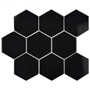 Metro Super 4" Hex Glossy Black 10" x 11-1/2" Porcelain Mosaic - Sold Per Case of 10 - 8.1 Square Feet Per Case