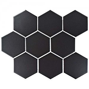 Metro Super 4" Hex Matte Black 10" x 11-1/2" Porcelain Mosaic - Sold Per Case of 10 - 8.1 Square Feet Per Case