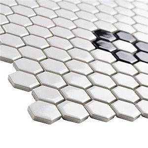 Metro Glossy White Hex with Single F 10-1/4" x 11-3/4" Porcelain Mosaic - Sold Per Case of 10 - 8.65 Square Feet Per Case