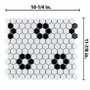 Metro Glossy White Hex with Heavy Flower 10-1/4" x 11-3/4" Porcelain Mosaic Tile - Sold Per Case of 10 - 8.65 Square Feet