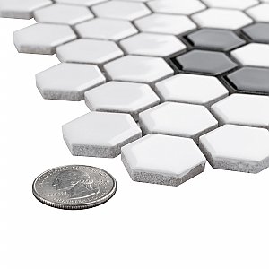 Metro Glossy White Hex with Heavy Flower 10-1/4" x 11-3/4" Porcelain Mosaic Tile - Sold Per Case of 10 - 8.65 Square Feet