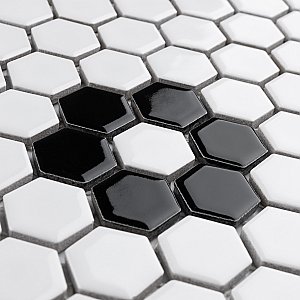 Metro Glossy White Hex with Heavy Flower 10-1/4" x 11-3/4" Porcelain Mosaic Tile - Sold Per Case of 10 - 8.65 Square Feet