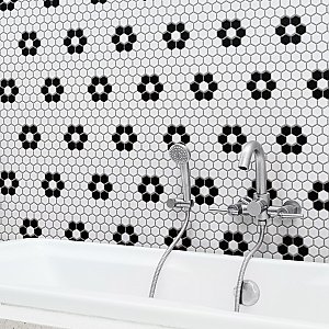 Metro Glossy White Hex with Heavy Flower 10-1/4" x 11-3/4" Porcelain Mosaic Tile - Sold Per Case of 10 - 8.65 Square Feet