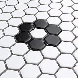 Metro 1" Hex Matte White Single Flower 11 7/8" x 10 1/4" Porcelain Mosaic Tile - Sold Per Case of 10 - 8.65 Square Feet