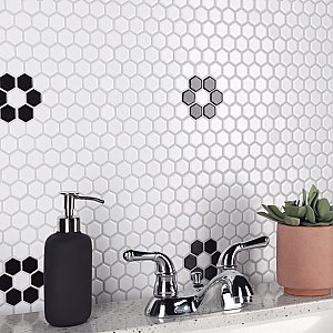 Metro 1" Hex Matte White Single Flower 11 7/8" x 10 1/4" Porcelain Mosaic Tile - Sold Per Case of 10 - 8.65 Square Feet