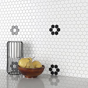 Metro 1" Hex Matte White Single Flower 11 7/8" x 10 1/4" Porcelain Mosaic Tile - Sold Per Case of 10 - 8.65 Square Feet
