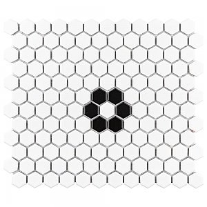 Metro 1" Hex Matte White Single Flower 11 7/8" x 10 1/4" Porcelain Mosaic Tile - Sold Per Case of 10 - 8.65 Square Feet