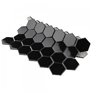 Metro 2" Hex Glossy Black 11-1/8" x 12-5/8" Porcelain Mosaic Tile - Sold Per Case of 10 - 10.0 Sq. Ft.